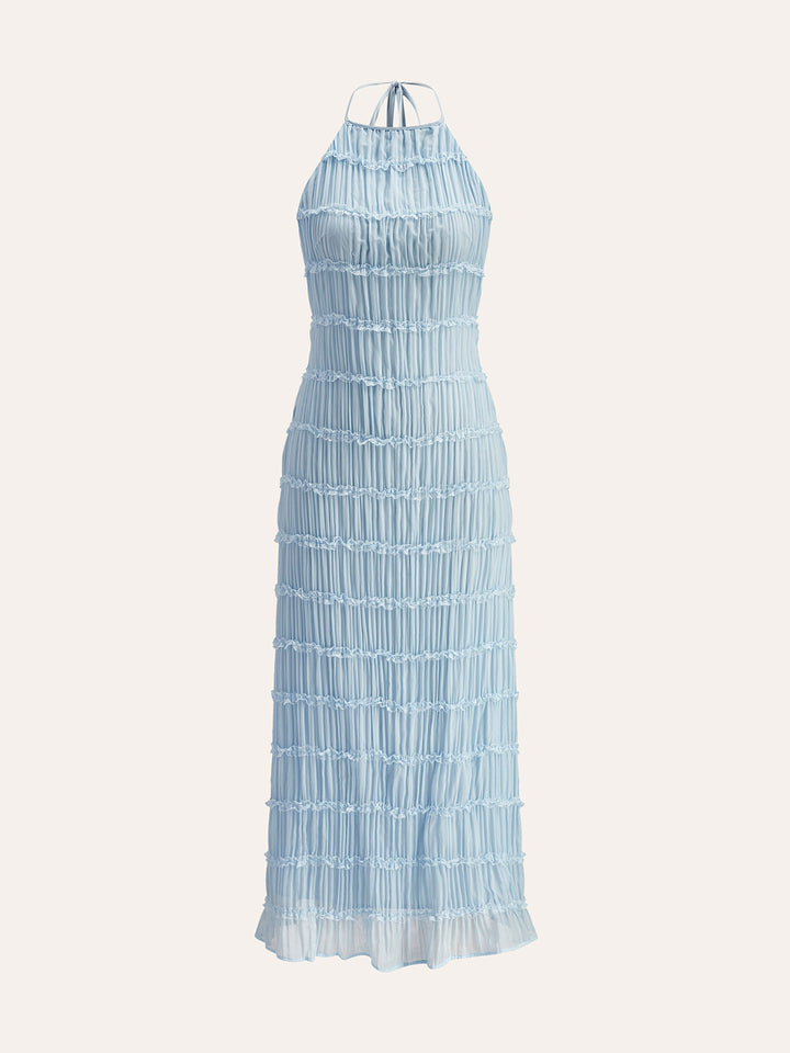 Halter Askılı Sırt Fırfırlı Elbise