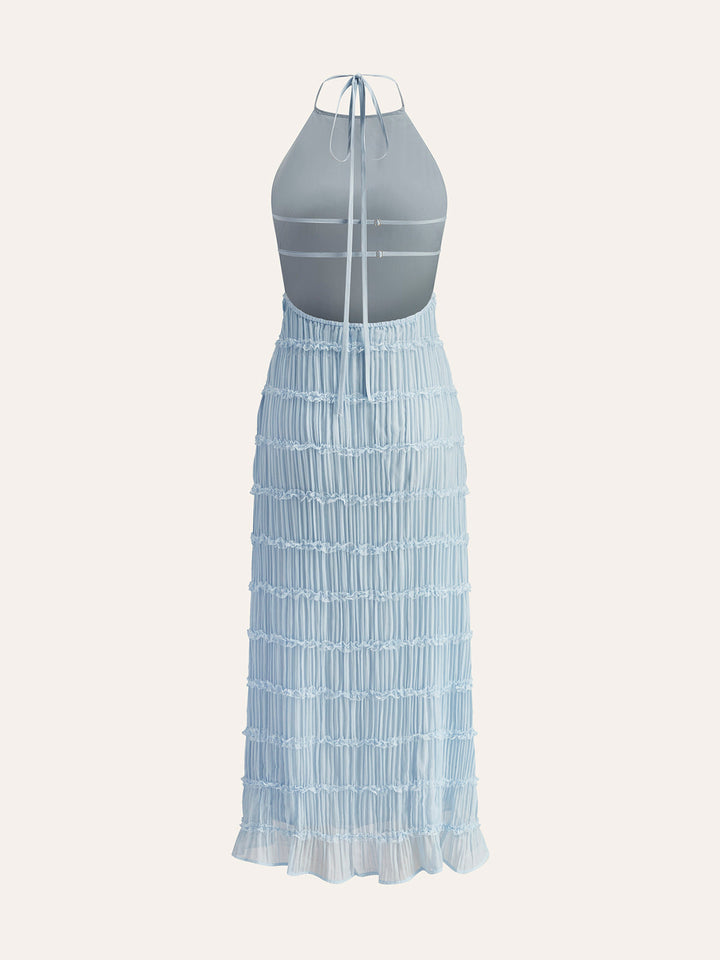 Halter Askılı Sırt Fırfırlı Elbise