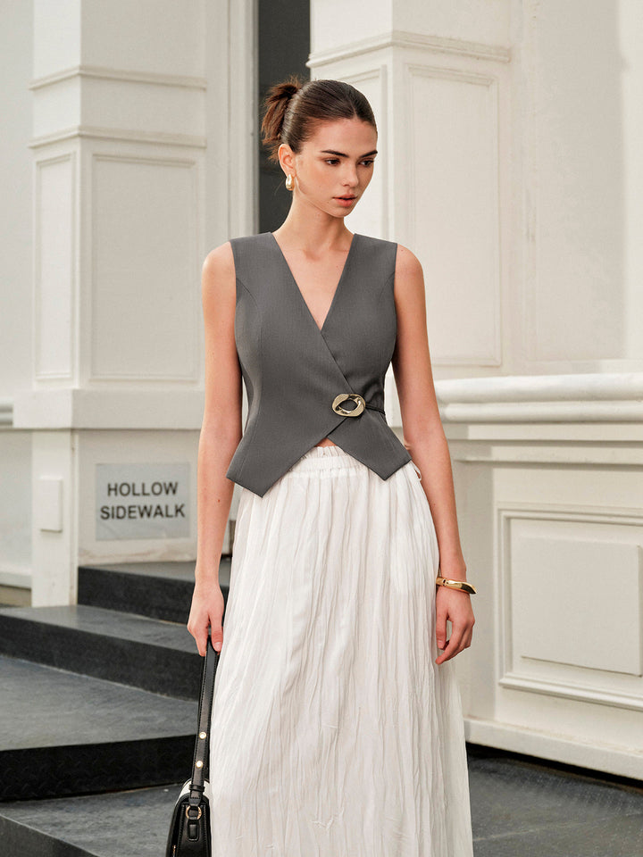 V Yaka Metal Bağcıklı Yelek Kemerli