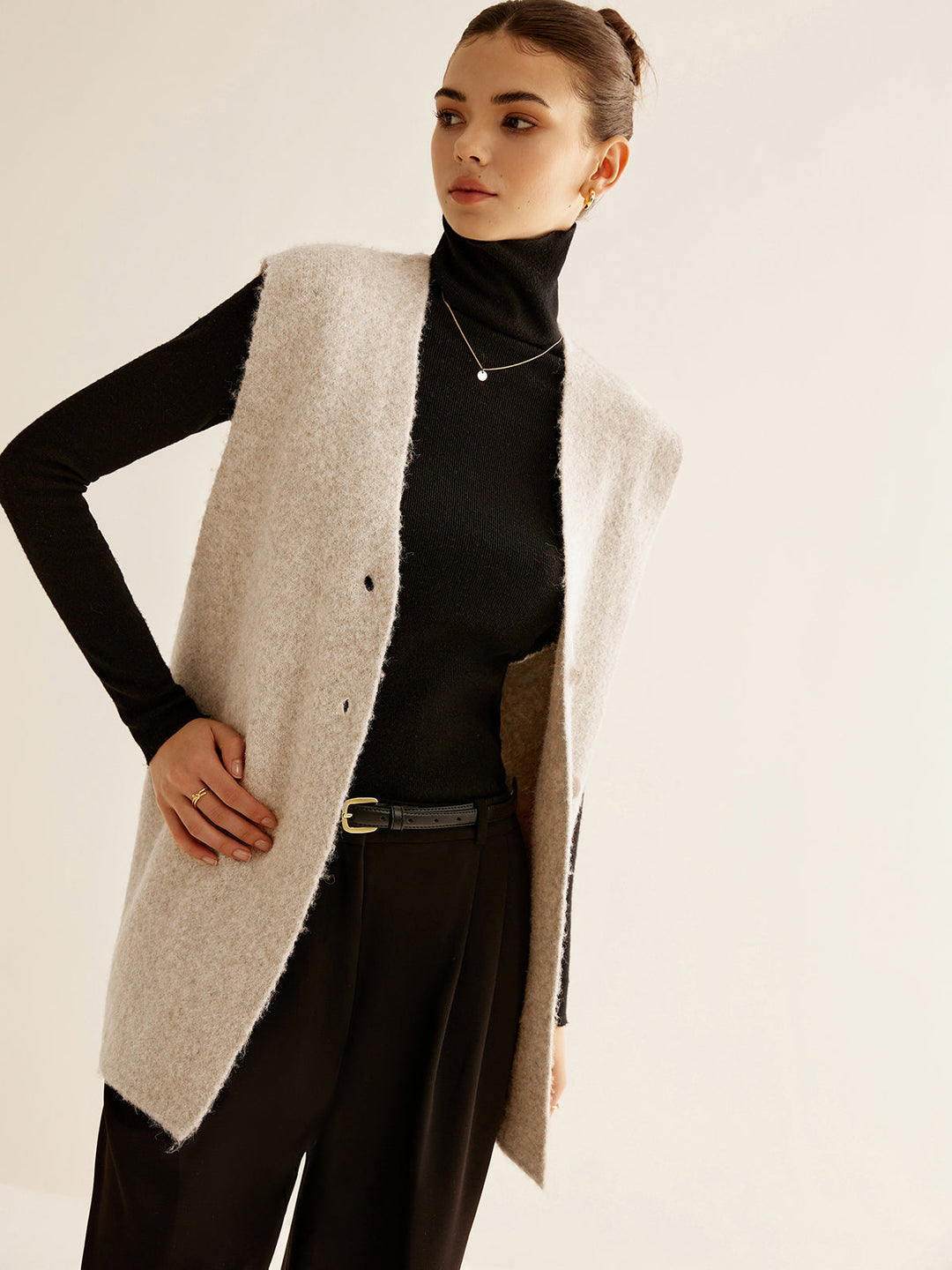 Yün Karışımlı Göğüslü Kazak Yelek