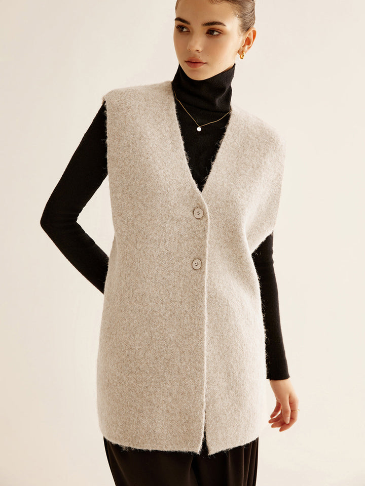 Yün Karışımlı Göğüslü Kazak Yelek