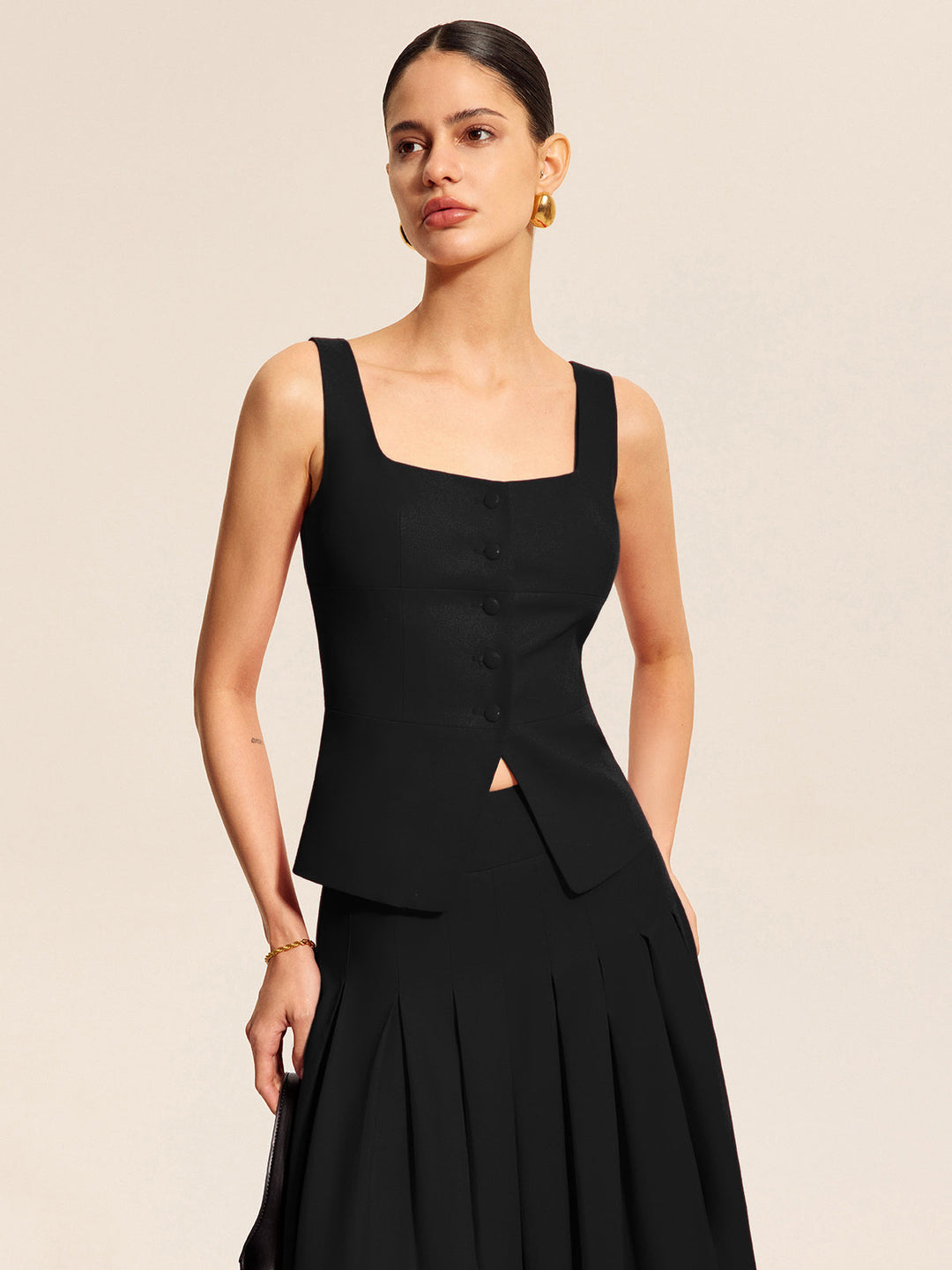 Pamuk & Keten Kare Yaka Yelek Üst