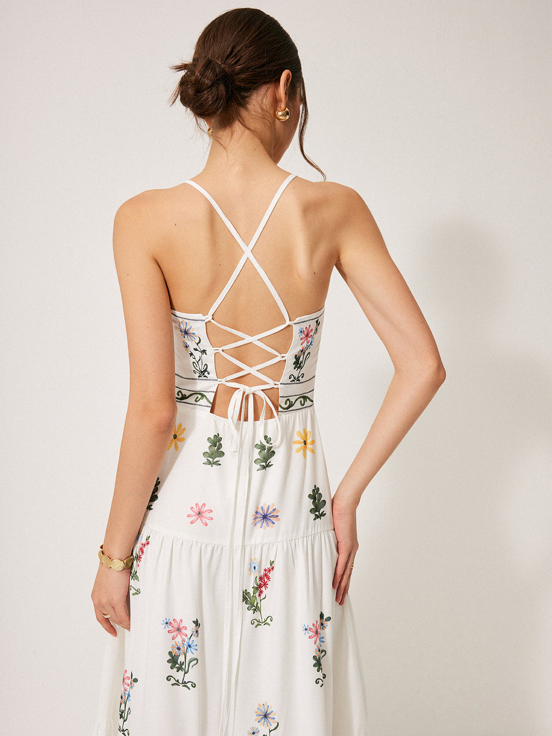 Boho Bağcıklı Sırt Askılı Elbise