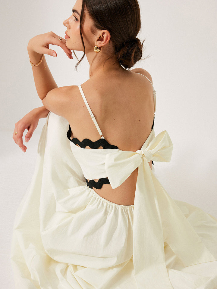 Taraklı Kenarlı Sırt Bağlamalı Elbise