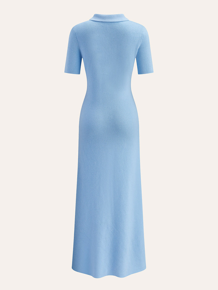 Metal Düğme Yaka Midi Elbise