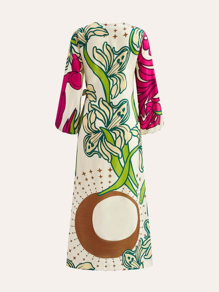 Bağcıklı Çiçekli Sarma Elbise