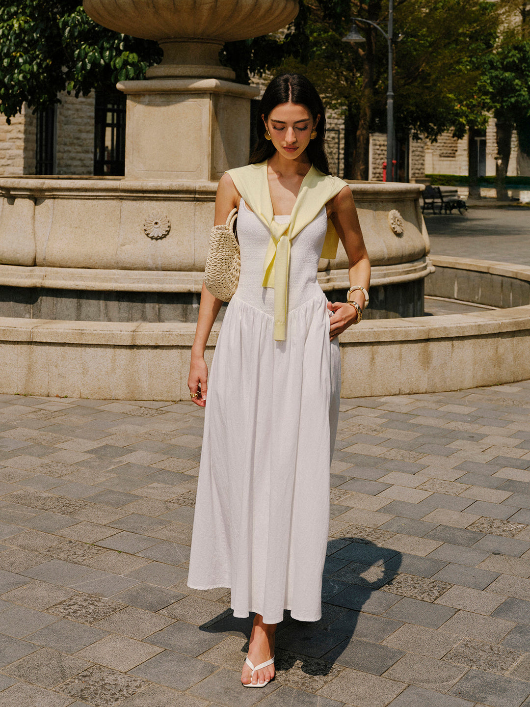 Pamuklu Cep Detaylı Askılı Elbise