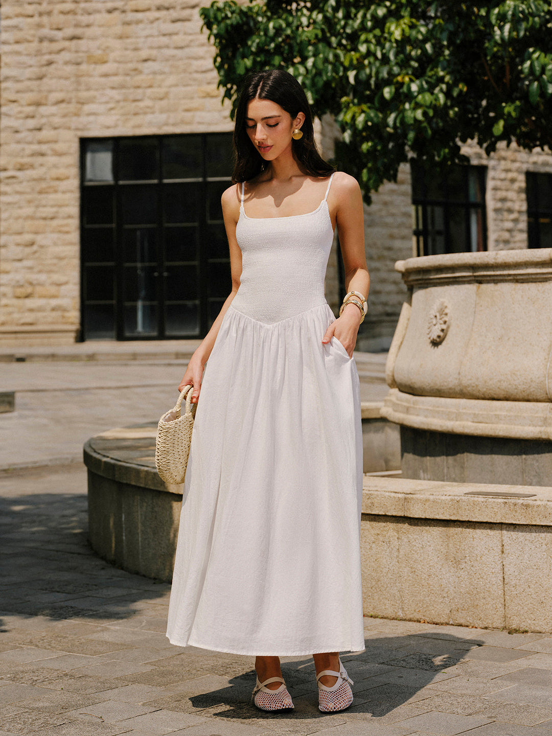 Pamuklu Cep Detaylı Askılı Elbise