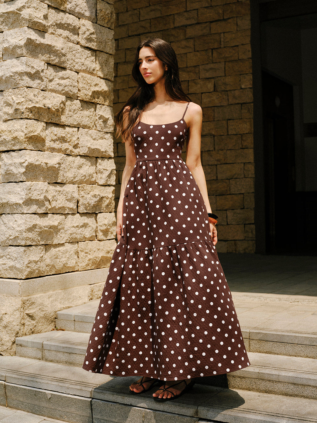 Pamuklu Sırtı Açık Puantiyeli Elbise