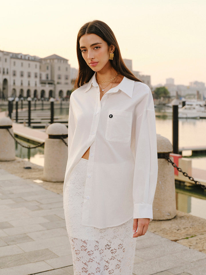 Pamuk Karışımlı Önden Bağcıklı Gömlek