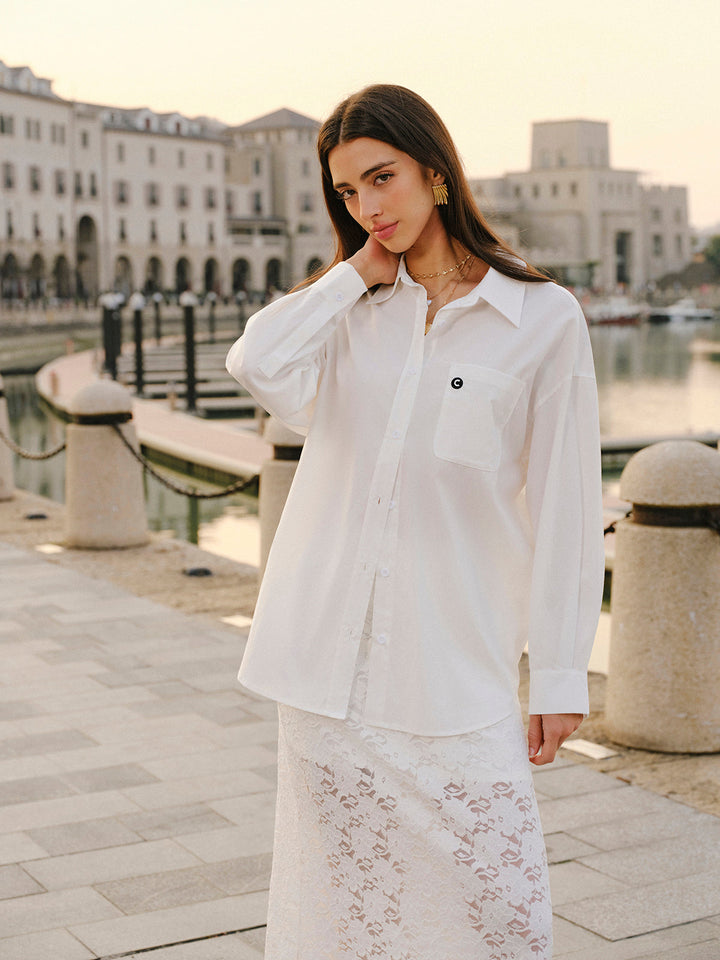 Pamuk Karışımlı Önden Bağcıklı Gömlek