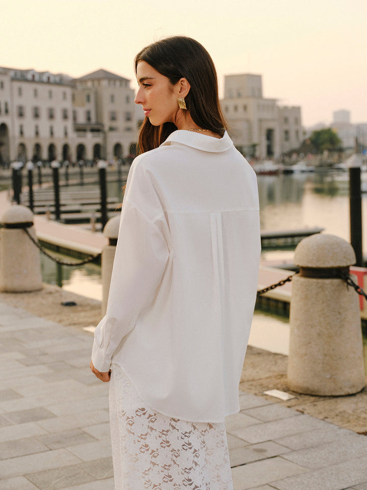 Pamuk Karışımlı Önden Bağcıklı Gömlek