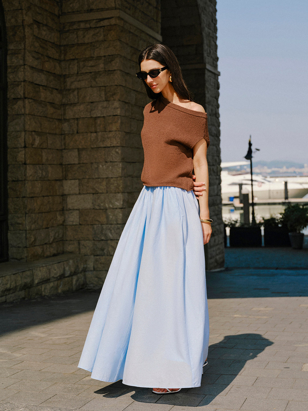 Pamuklu Omuz Açık Örgü Üst