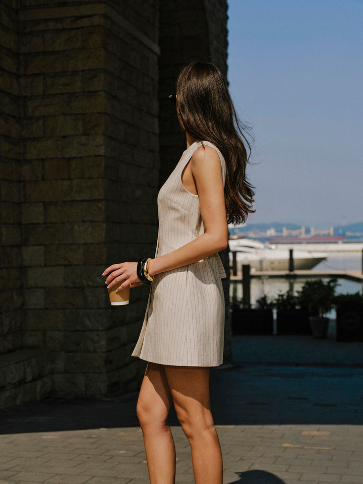 Keten Karışımlı Önü Düğmeli Cepli Elbise