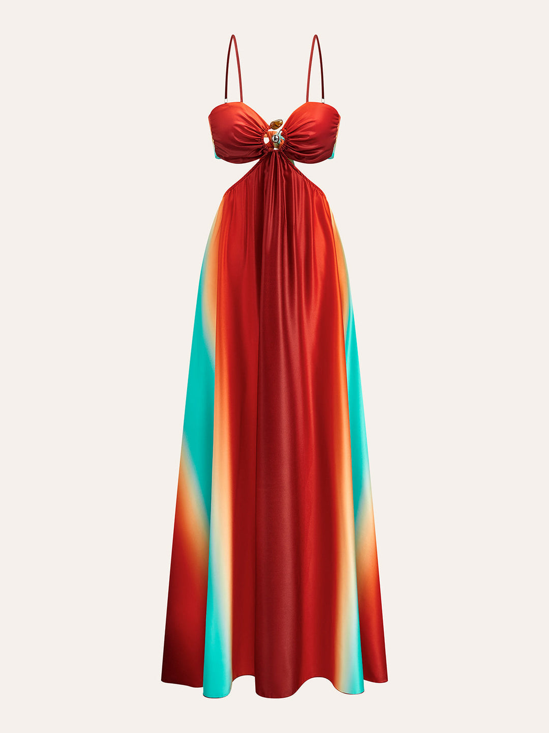 Saten Kesik Bel Degrade Elbise