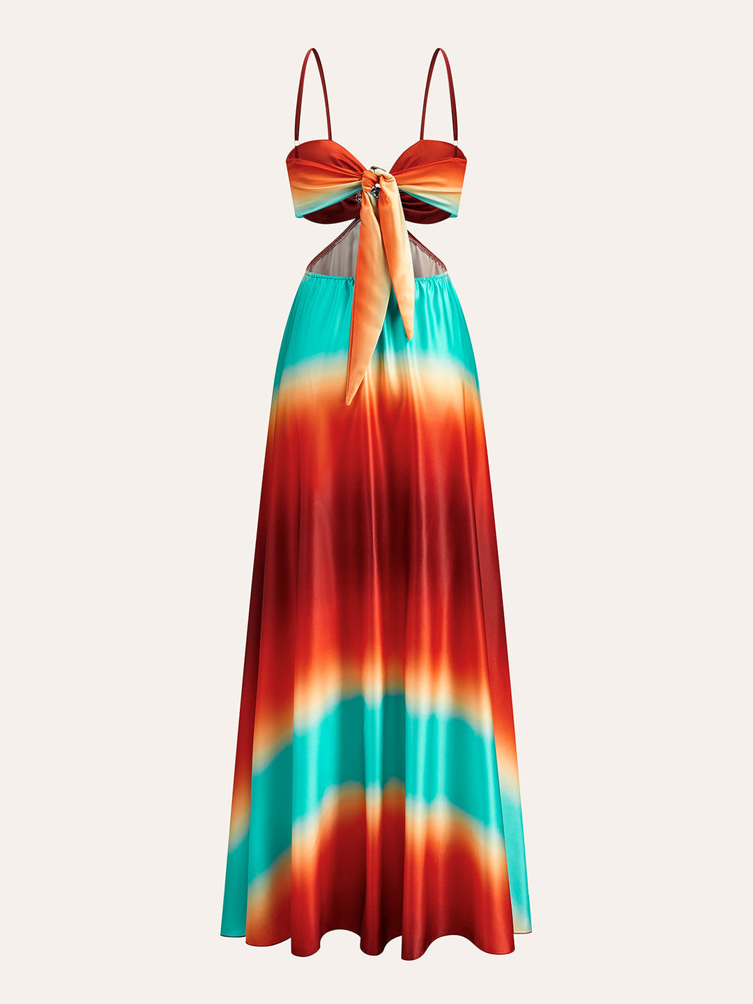 Saten Kesik Bel Degrade Elbise