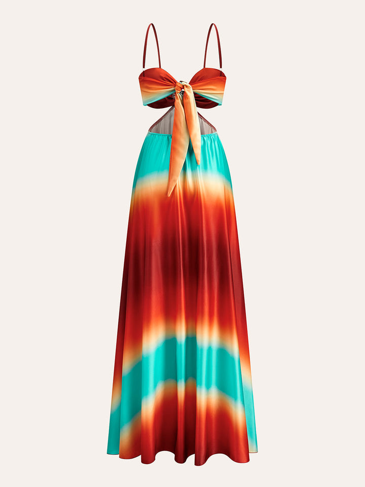 Saten Kesik Bel Degrade Elbise