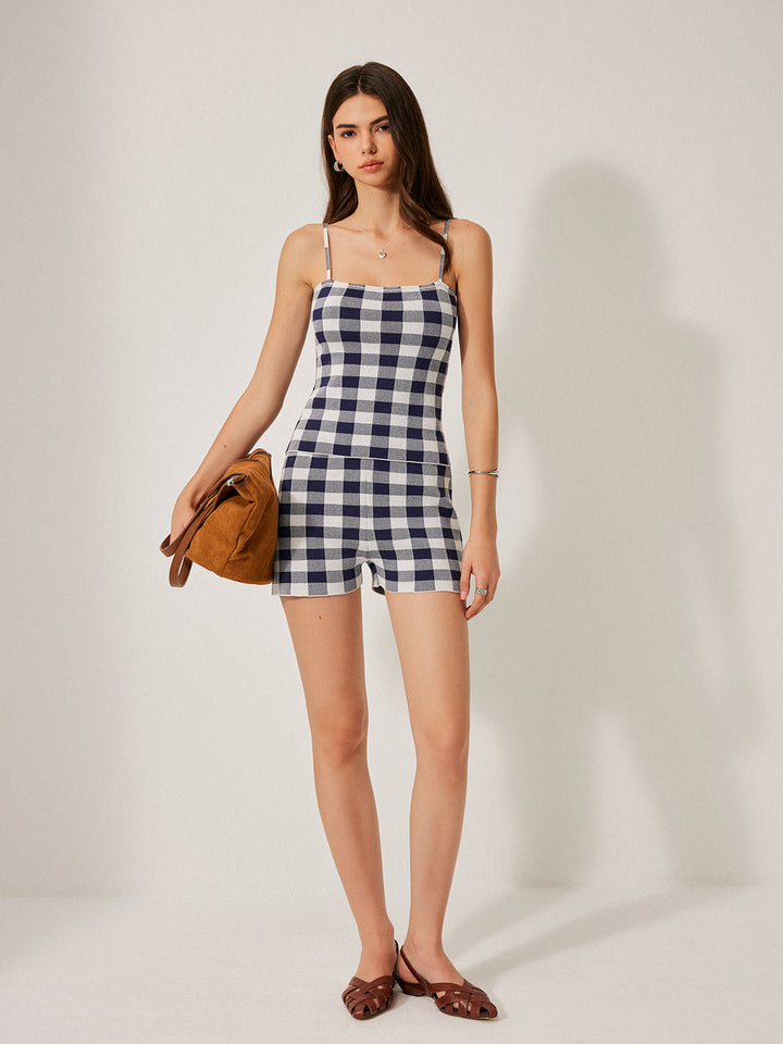 Dama Tahtası Örgü Şort Takımı