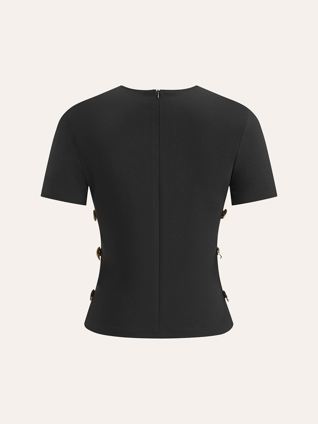 Cut-Out Yan Metal Detaylı Fermuarlı Tişört