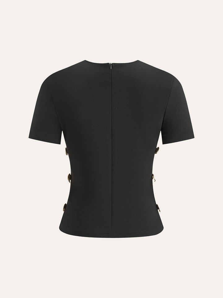 Cut-Out Yan Metal Detaylı Fermuarlı Tişört