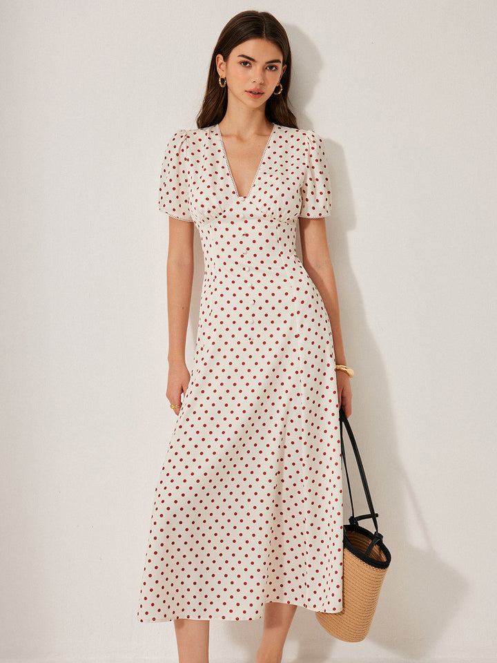 Polka Dot Puf Kollu Elbise