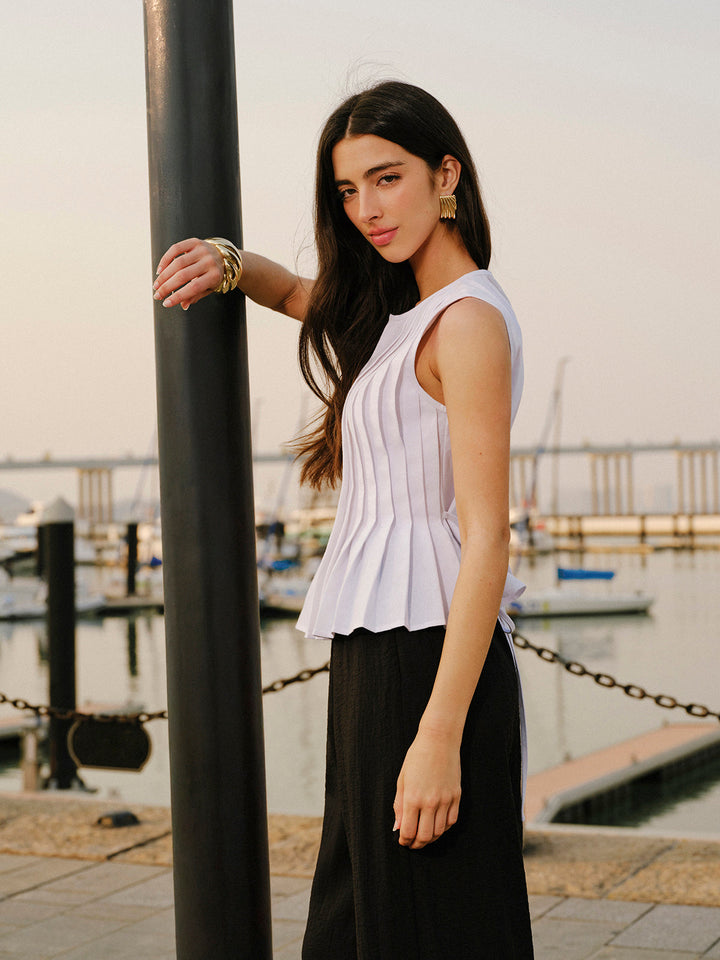 Pamuk Ve Keten Pileli Arka Bağlamalı Üst