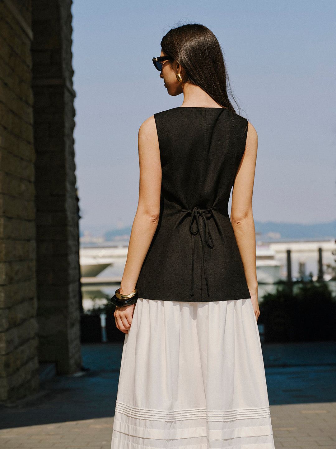 Keten Karışımlı Düğme Detaylı Yelek