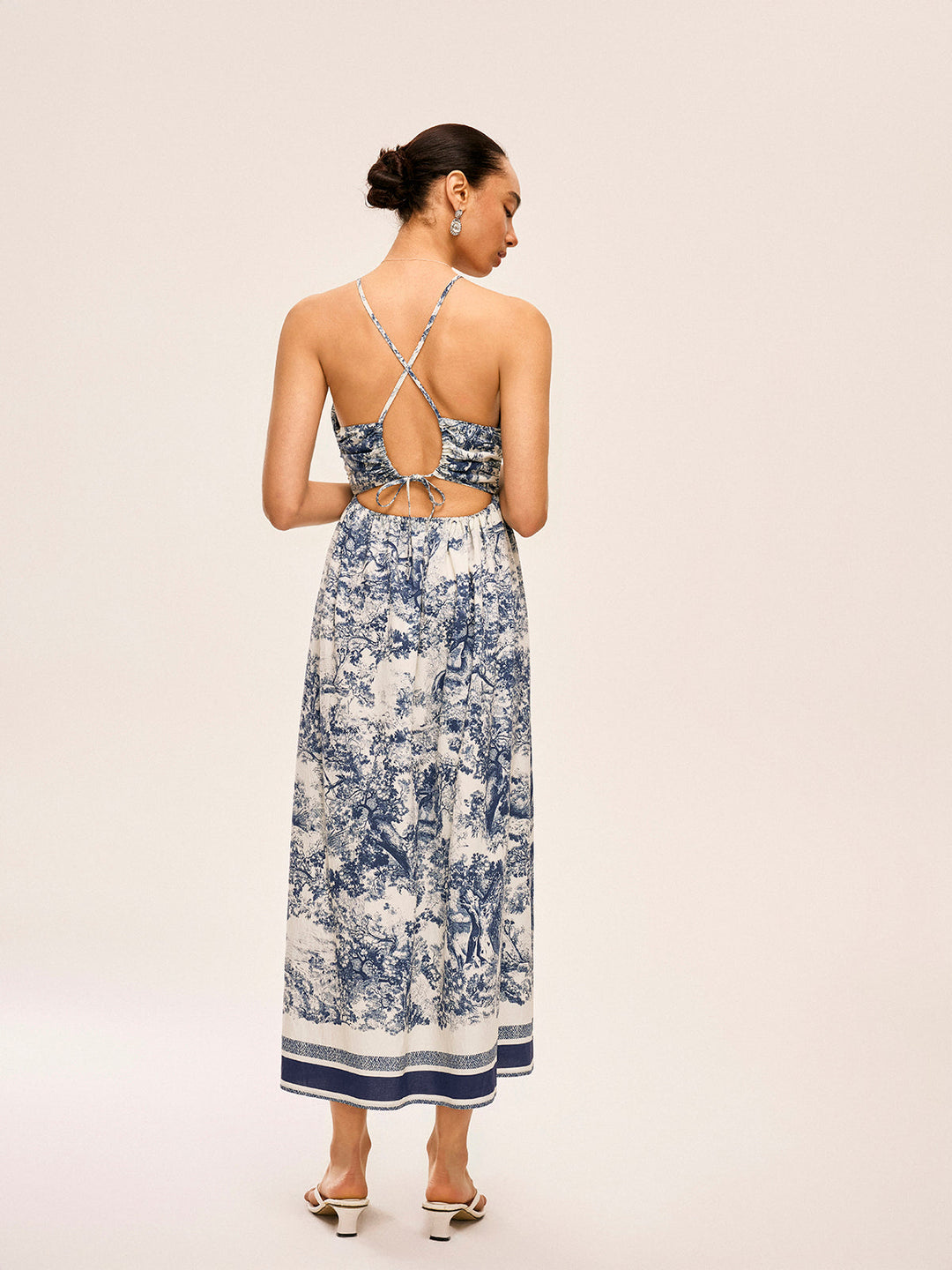 Baskılı Kontrast Kenarlı Düğümlü Bölünmüş Elbise