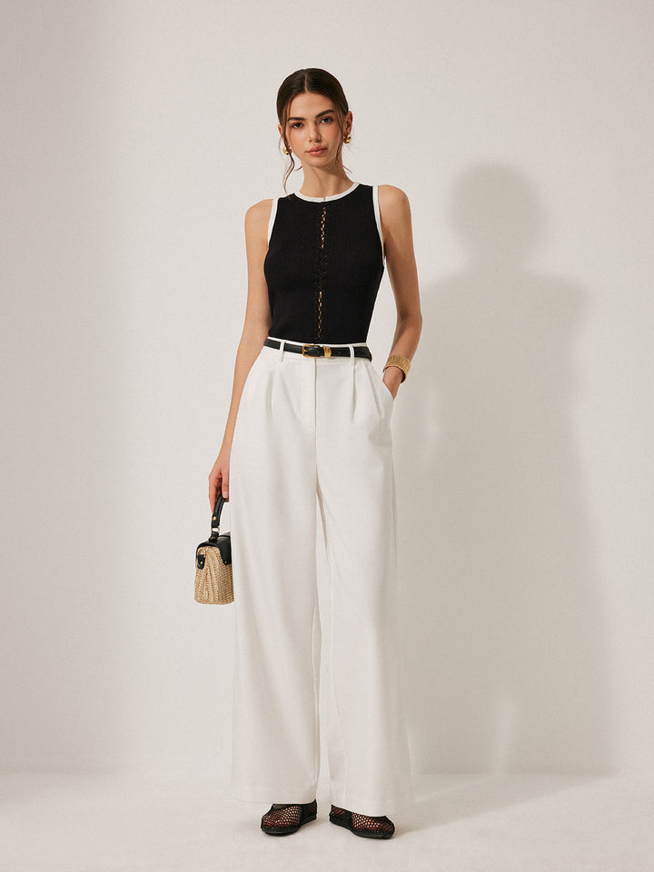 Renk Bloklu Örme Bağcıklı Yelek