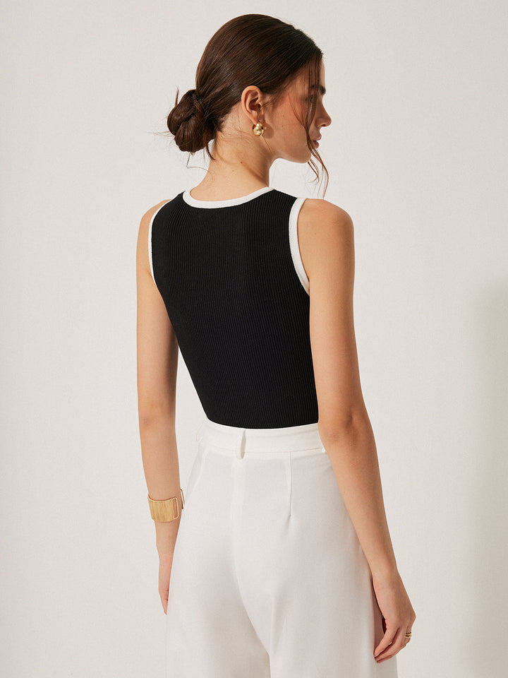 Renk Bloklu Örme Bağcıklı Yelek