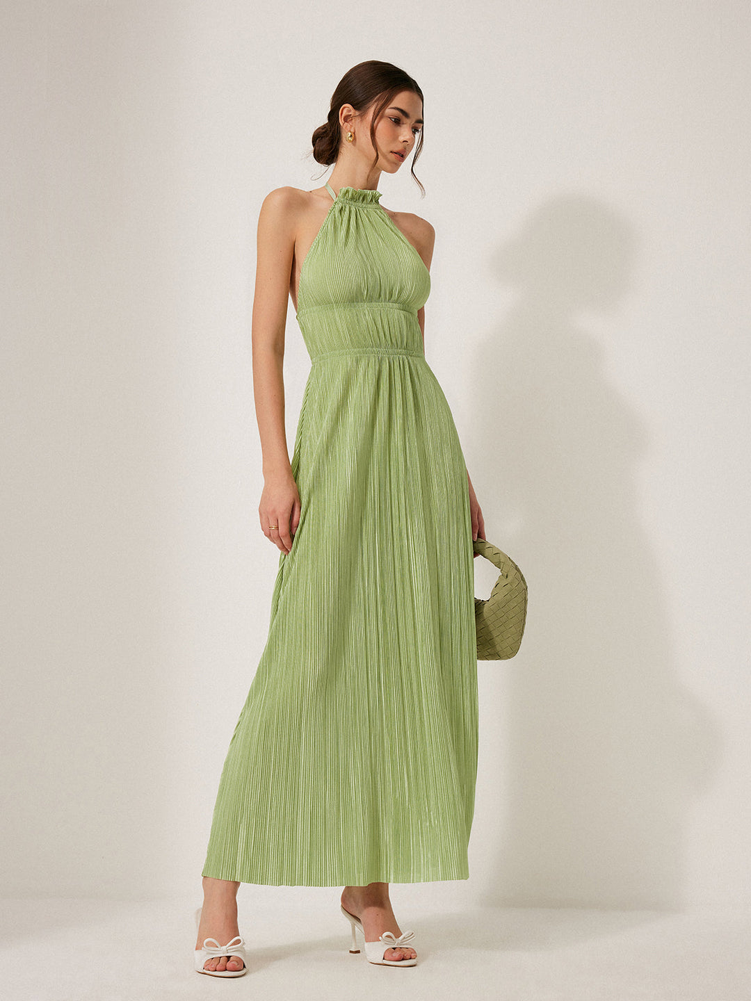 Pliseli Askılı Sırt Dekolteli Elbise