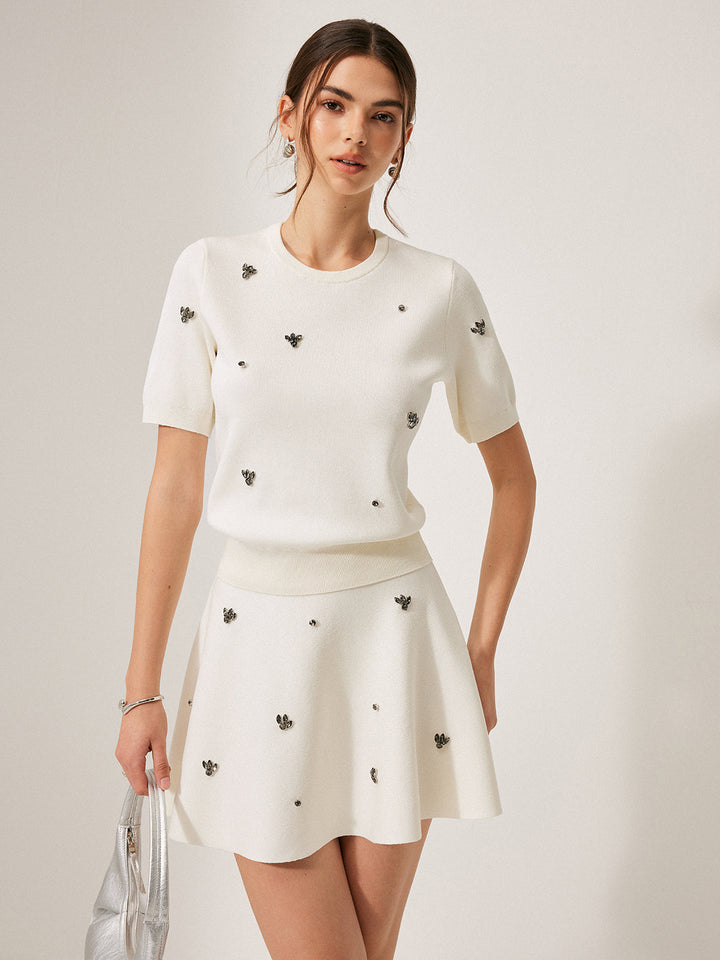 Kısa Kollu Metal Detaylı Düz Kazak