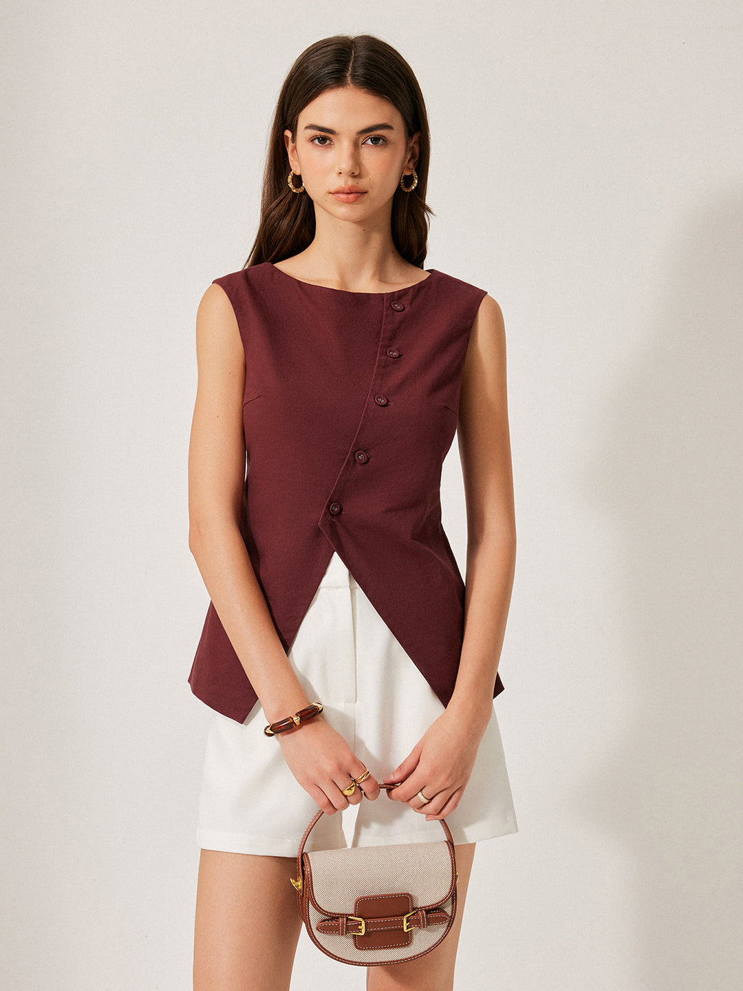 Pamuk & Keten Düğme Detaylı Üst