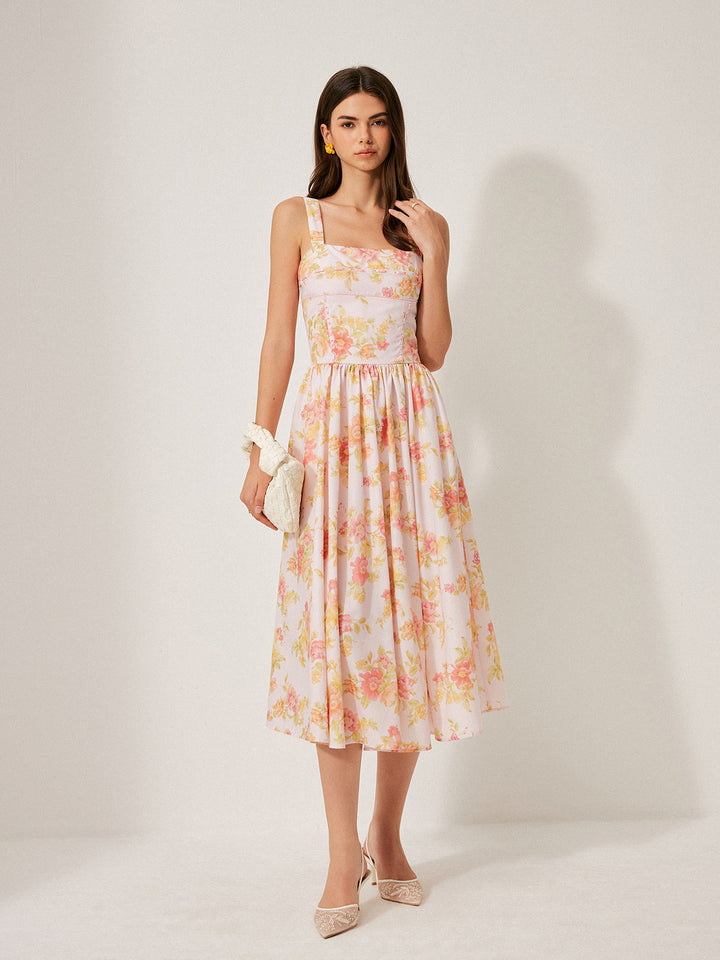 Çiçek Desenli A Kesim Elbise