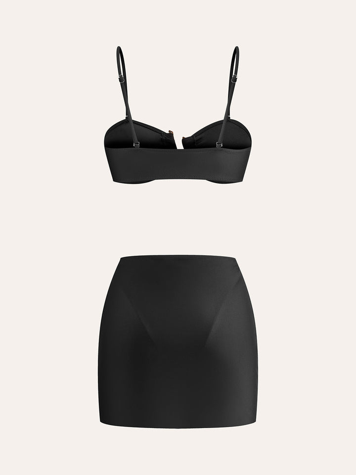 Altın Detaylı Bikini Takımı Ve Üst Etek