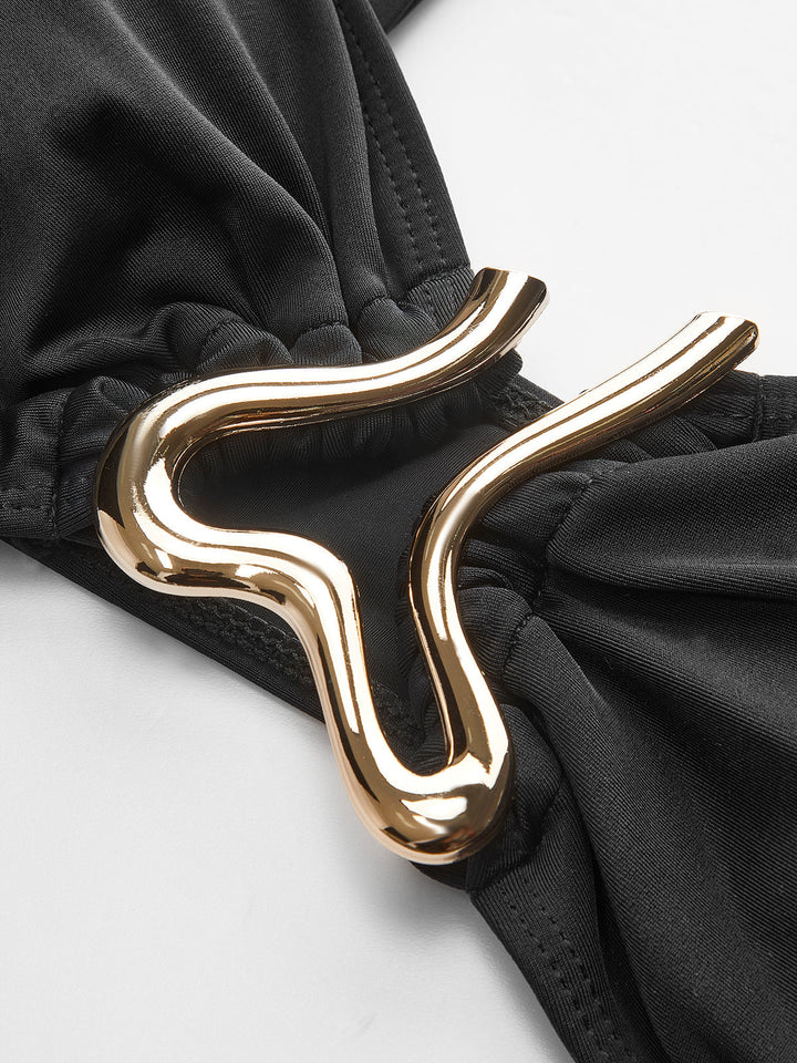 Altın Detaylı Bikini Takımı Ve Üst Etek