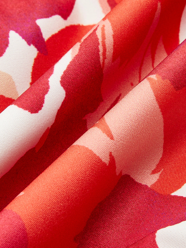 Omuzları Açık Çiçekli Fırfırlı Elbise