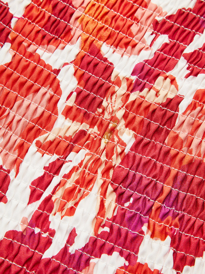 Omuzları Açık Çiçekli Fırfırlı Elbise