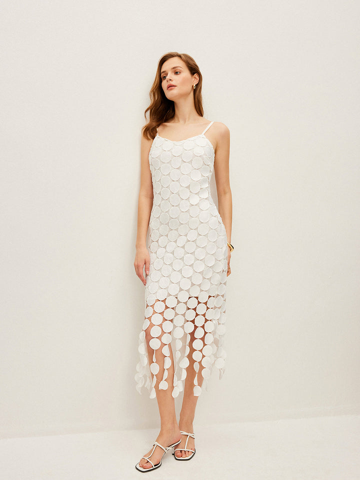 Lazer Kesim Çok Daireli Çift Katmanlı Askılı Elbise