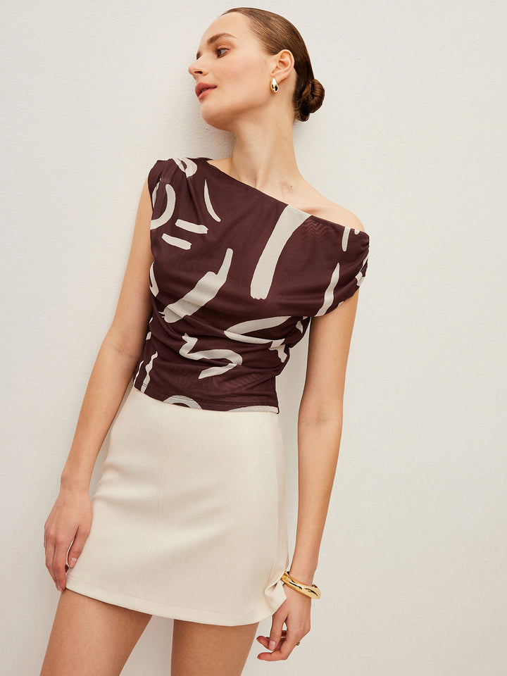 Soyut Baskılı Omuz Açık Üst