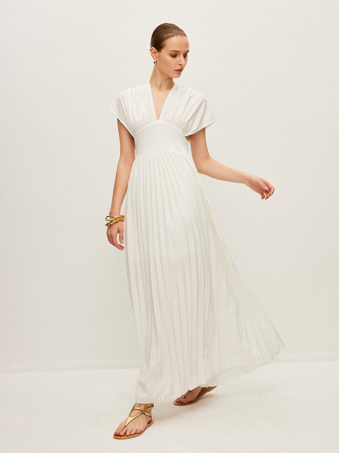 Pliseli Kısa Kollu Elbise