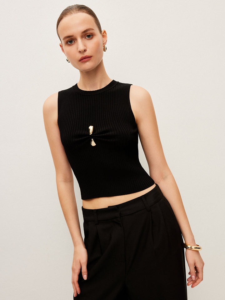 Metal Detaylı Yivli Örgü Yelek