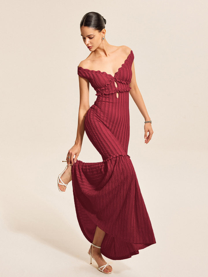 Omuz Açık Volan Detaylı Elbise