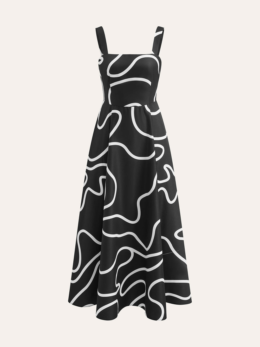 Soyut Çizgi Desenli Kare Askılı Elbise