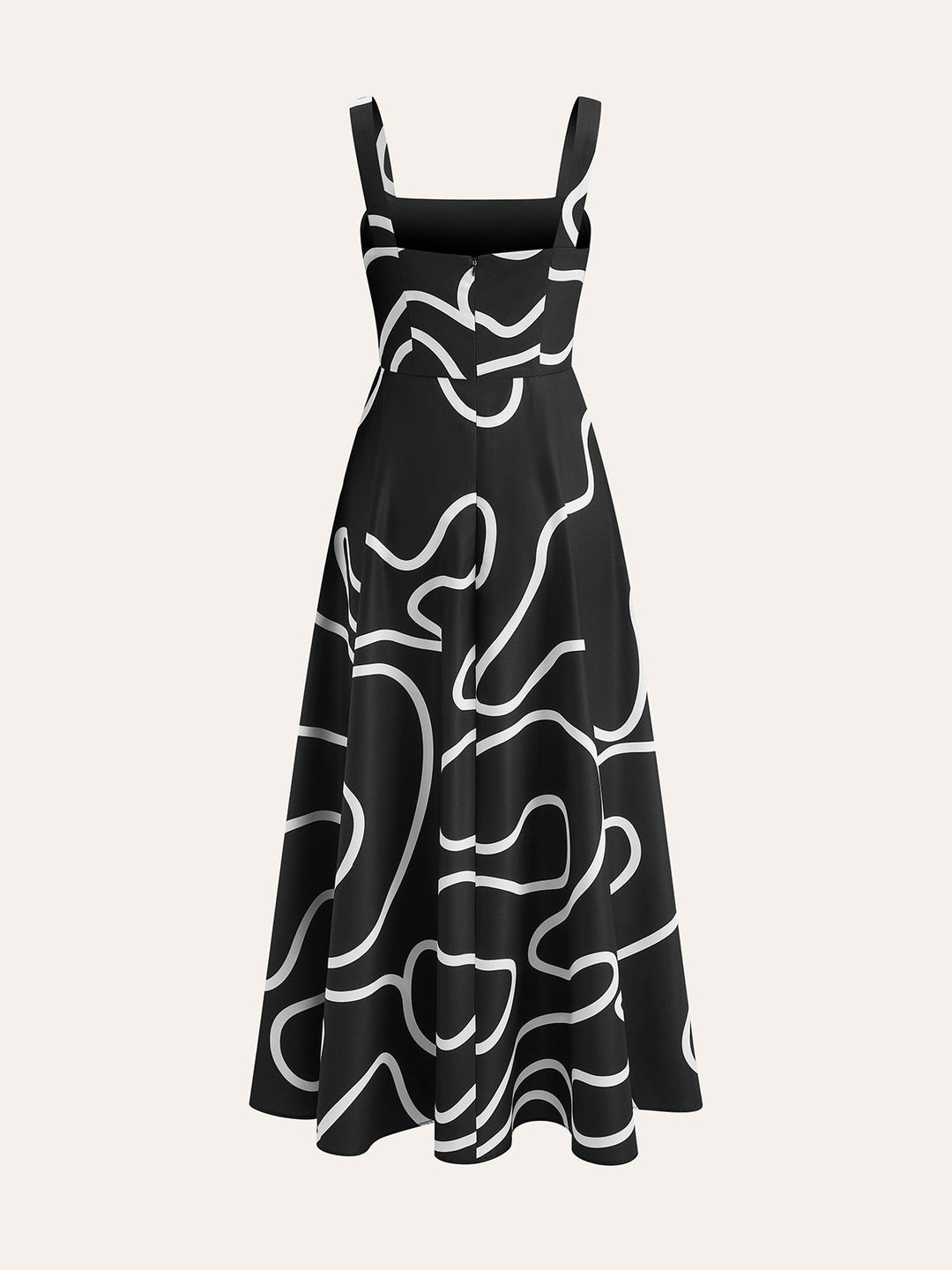 Soyut Çizgi Desenli Kare Askılı Elbise