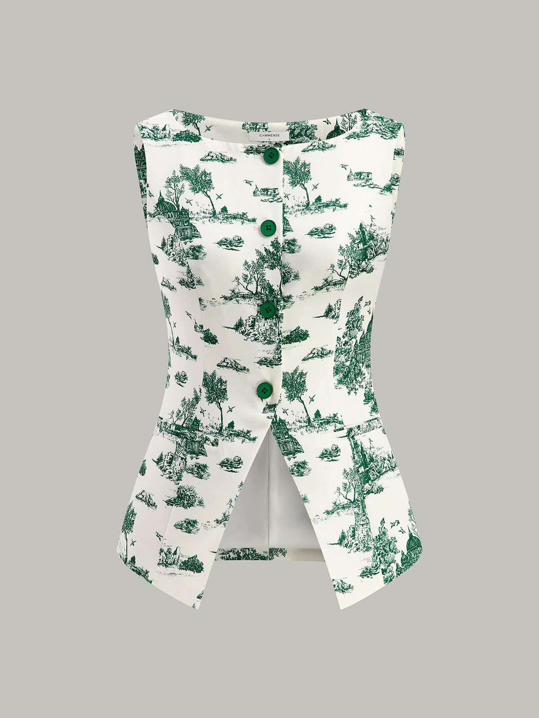 Baskılı Kolsuz Yırtık Etek Yelek