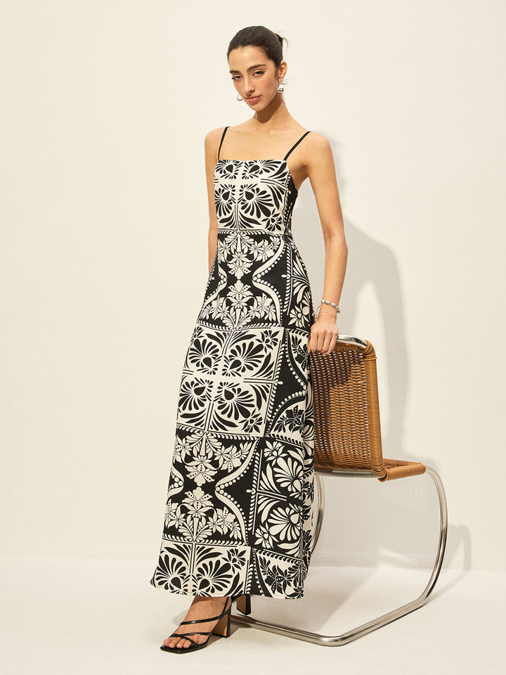 Çiçek Desenli Askılı Elbise