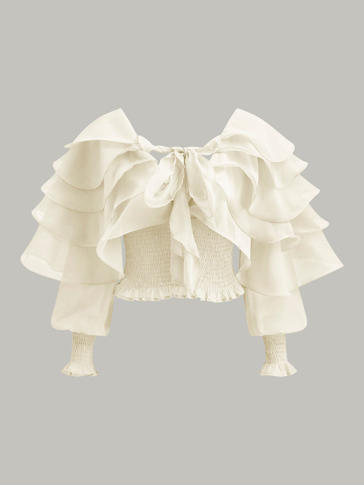 Yarı Şeffaf Şifon Volanlı Sırtı Açık Üst