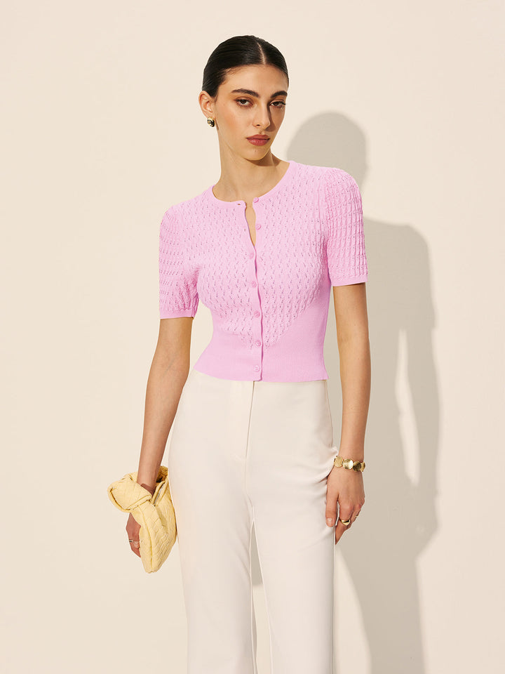 İçi Boş Örgü Düğmeli Üst