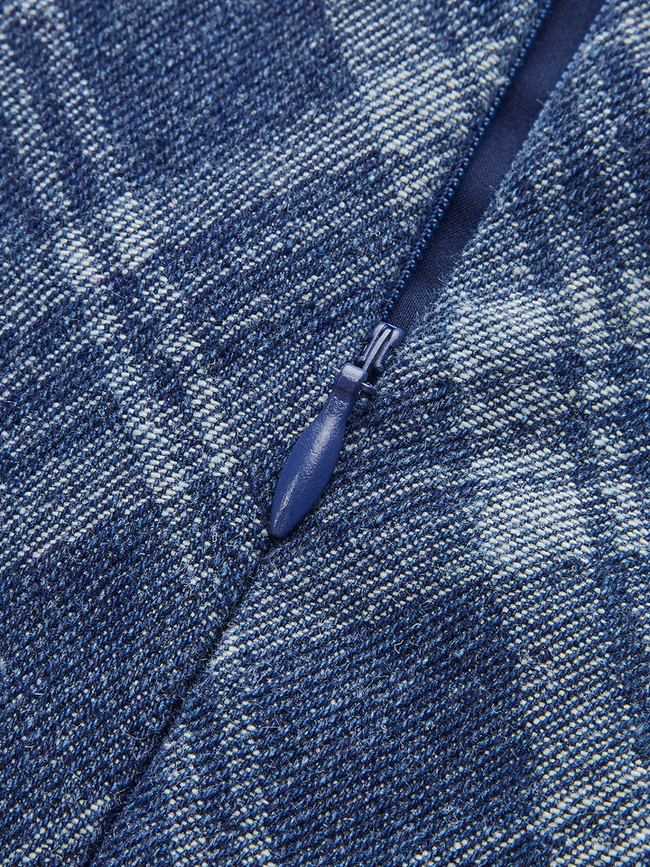 Metal Düğmeli Yuvarlak Yaka Dekor Cepli Kot Elbise